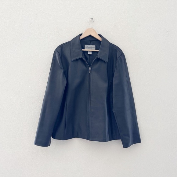 Vintage Eddie Bauer Lambskin Leather Jacket Women's Black XL Classic Retro 90s - Picture 1 of 13